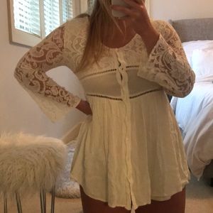 Bohemian white lace long sleeve
